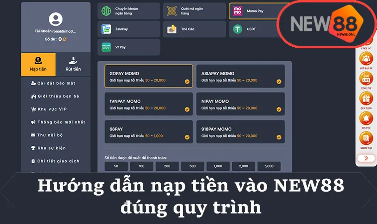 Hướng dẫn nạp tiền vào NEW88 đúng quy trình