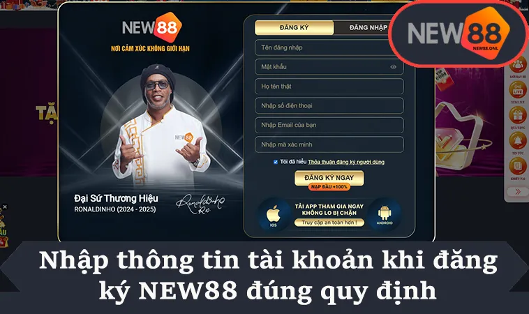 Nhập thông tin tài khoản khi đăng ký NEW88 đúng quy định