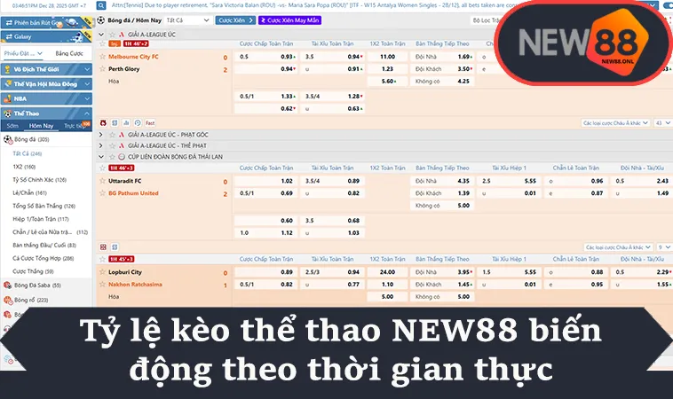Tỷ lệ kèo thể thao NEW88 biến động theo thời gian thực